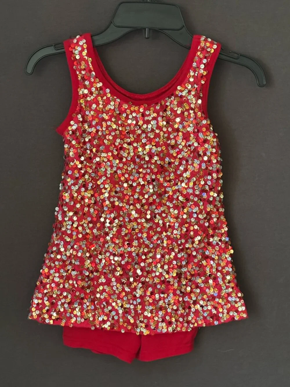 Weissman Red Gold Silver Sequin Tank Tunic Biketard Jazz Tap Dance Costume SC